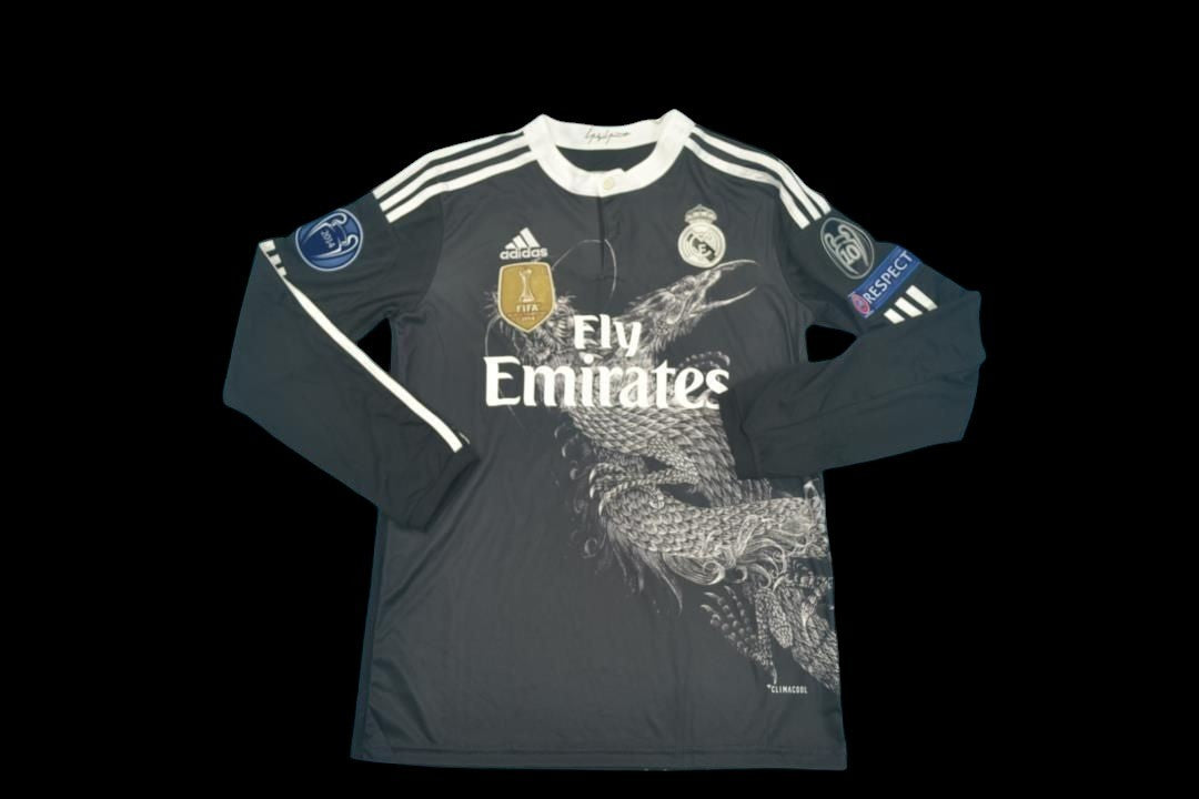 Real Madrid 2014/15 Ronaldo Third Black Dragon Long Sleeve Futbol Jersey