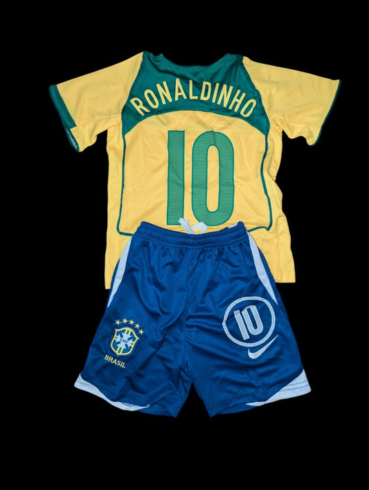 Kids Brazil Ronaldinho Soccer Home Jersey